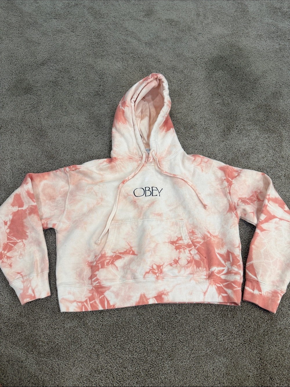 Obey Salmon and White Tie-Dye Hoodie